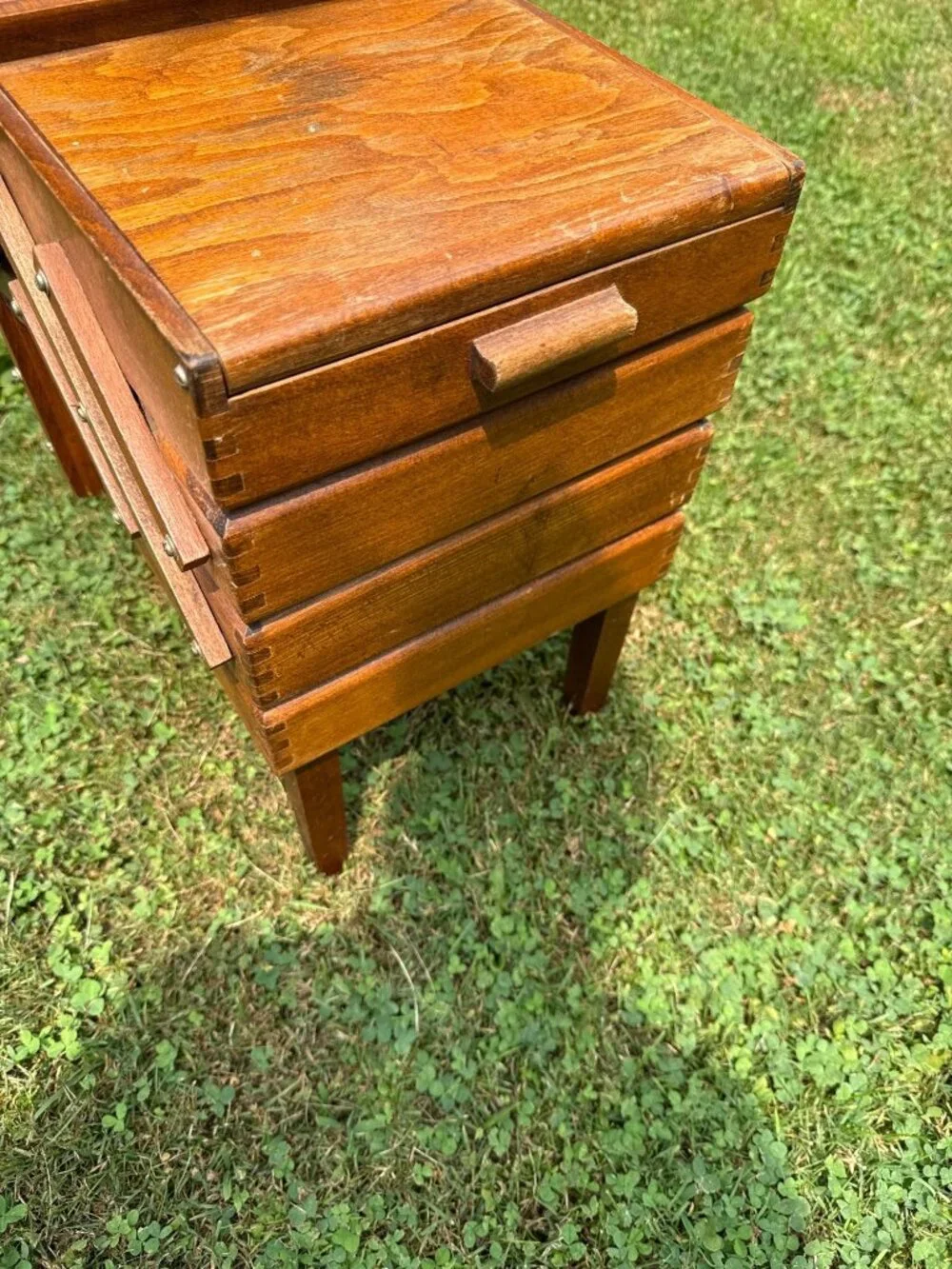 Vintage Wooden Sewing Box Accordian Made Romania Wood Storage Organizer